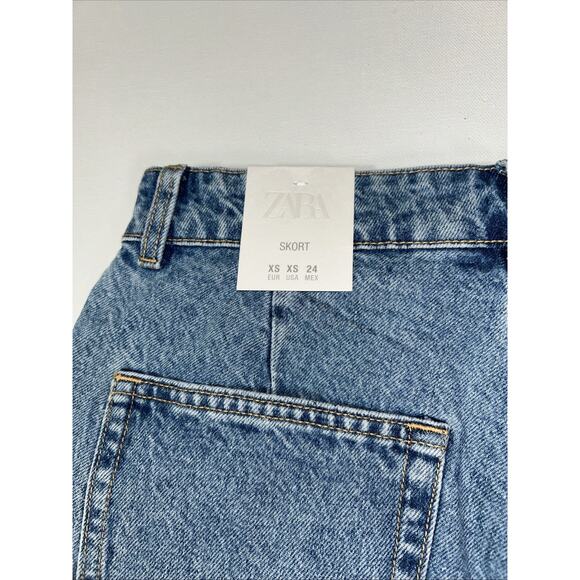 NEW Zara Skort Womens S Small Black Skirt High Rise Denim Dark Wash Button Fly - Picture 7 of 9